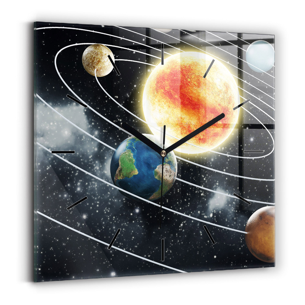 Horloge carrée en verre Système solaire
