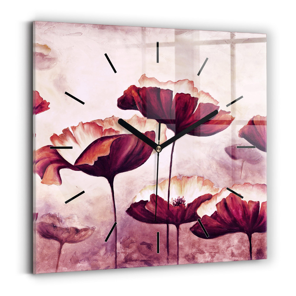 Pendule carrée en verre Fleur de coquelicot