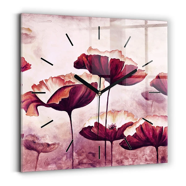 Pendule carrée en verre Fleur de coquelicot