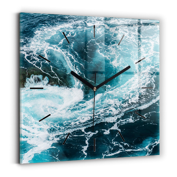 Horloge carrée en verre Vagues écumantes et tourbillonnantes