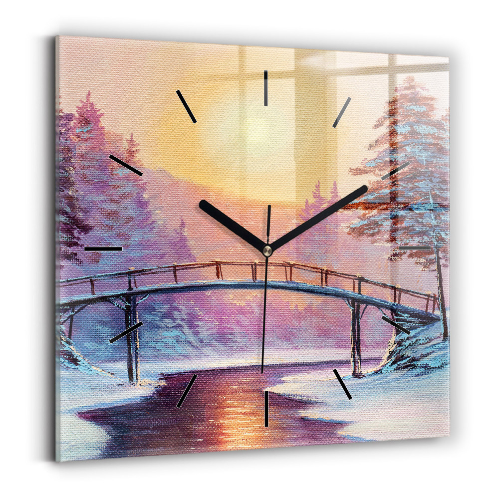 Horloge murale carrée Arbre de Noël et pont