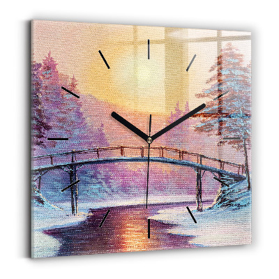 Horloge murale carrée Arbre de Noël et pont