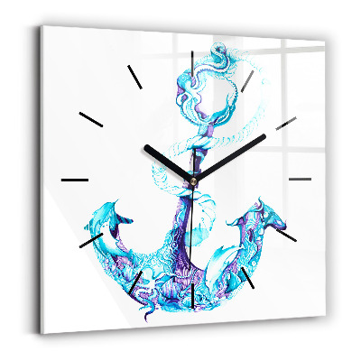 Horloge carrée en verre Ancre de mer