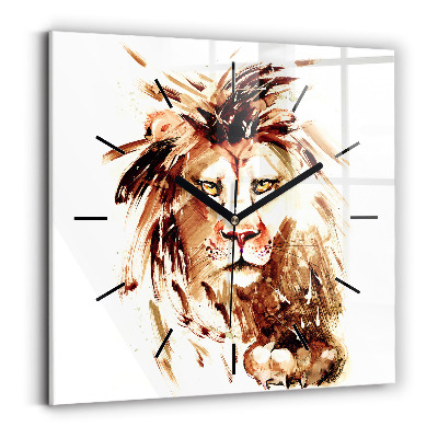 Horloge carrée en verre Illustration d'un lion brun