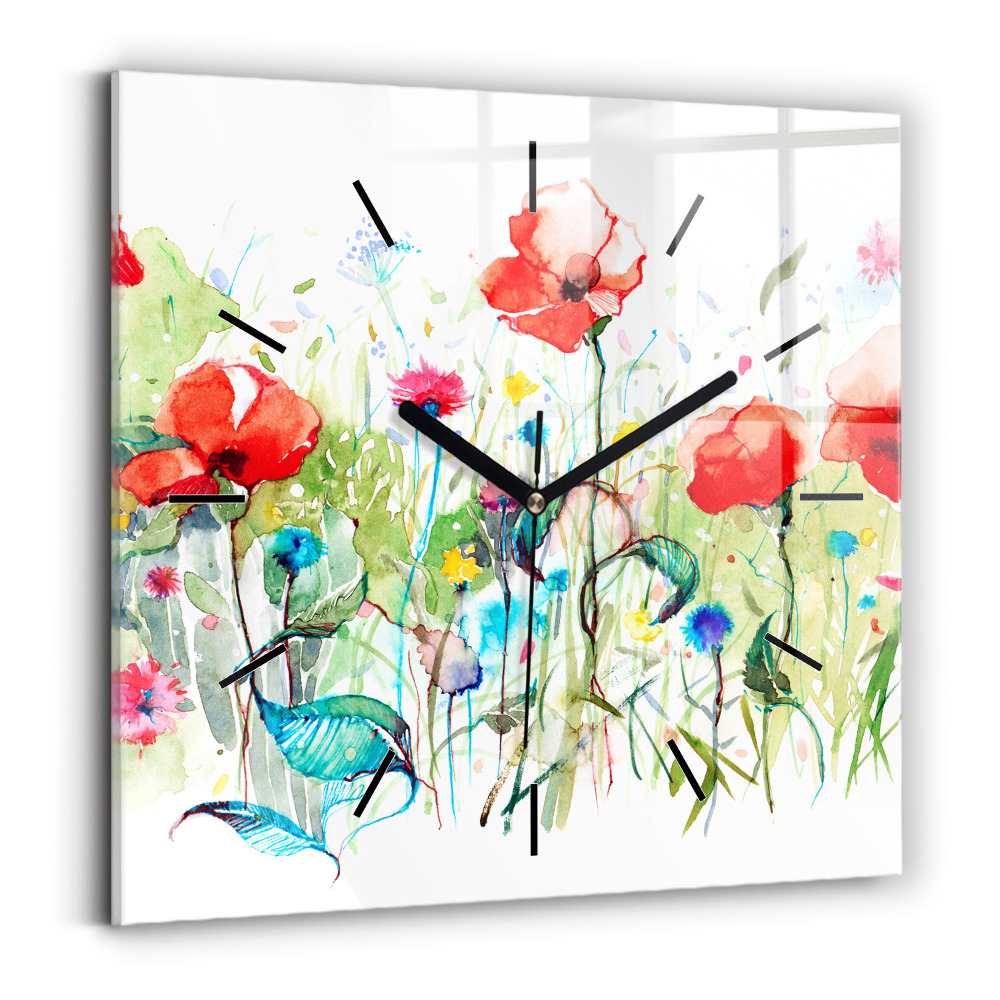 Horloge murale carrée Fleurs dans une prairie