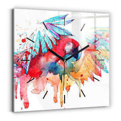 Horloge carrée en verre Perroquet rouge coloré