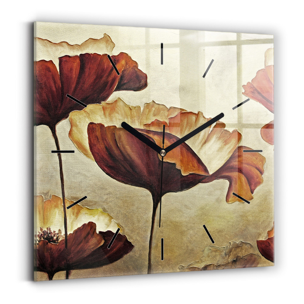 Horloge carrée en verre Coquelicots peints