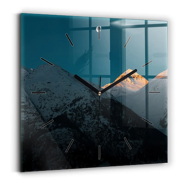 Pendule carrée en verre Coucher de soleil dans les montagnes