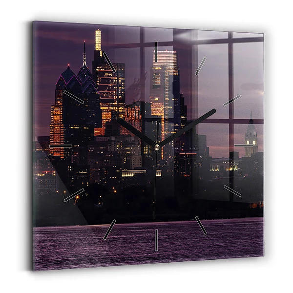Horloge murale carrée Ligne d'horizon de Philadelphie