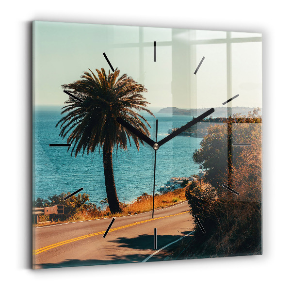 Horloge carrée en verre Palmiers à Malibu