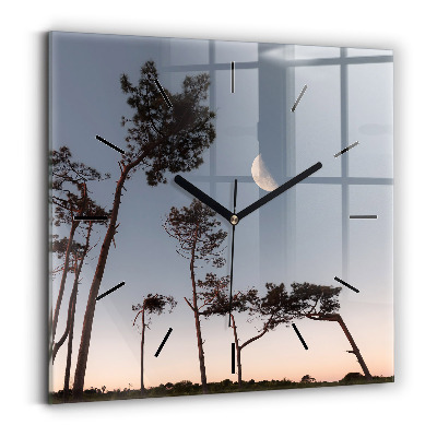 Horloge murale carrée Croissant de lune et arbres