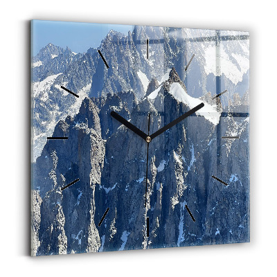 Pendule carrée en verre Les Alpes en hiver