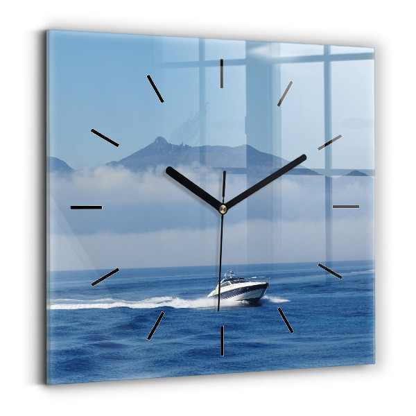 Horloge carrée en verre Bateau flottant sur l'océan