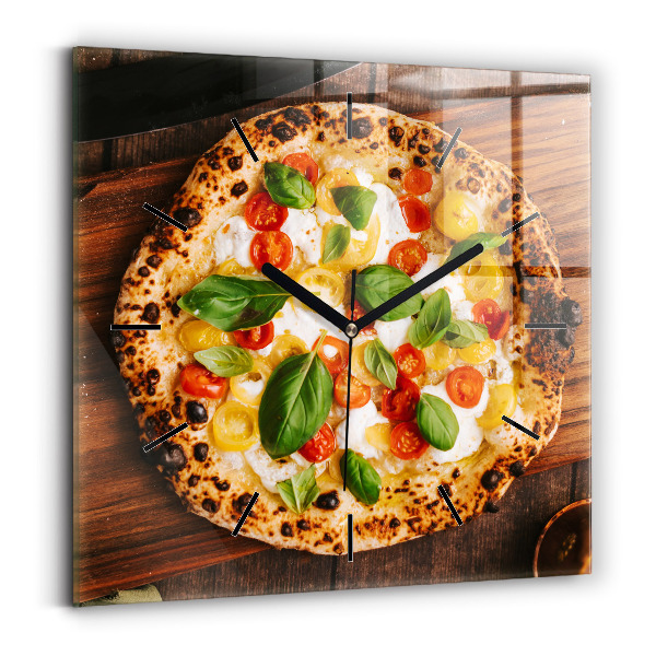 Pendule carrée en verre Pizza italienne