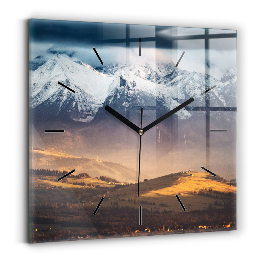 Horloge carrée en verre Paysage hivernal des Tatras