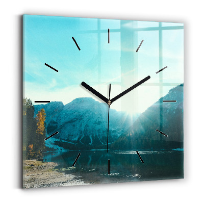 Horloge carrée en verre Montagne et rivière en Pologne