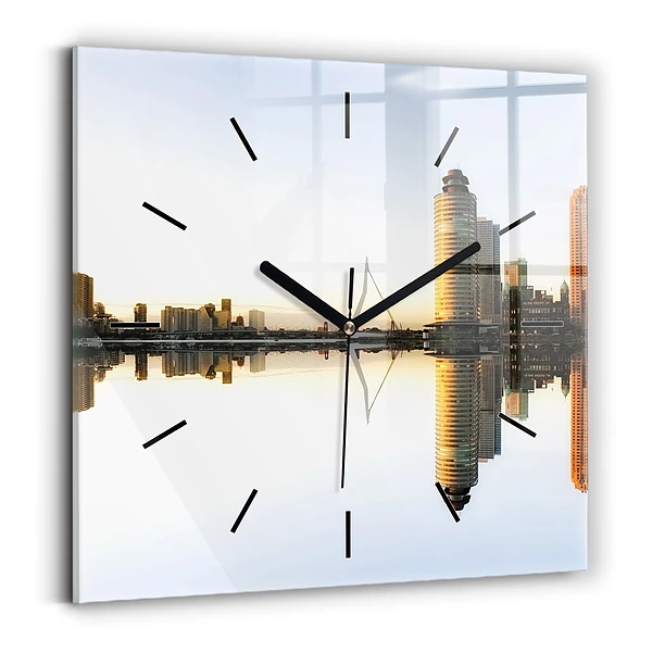 Horloge murale carrée Ville au bord de la rivière
