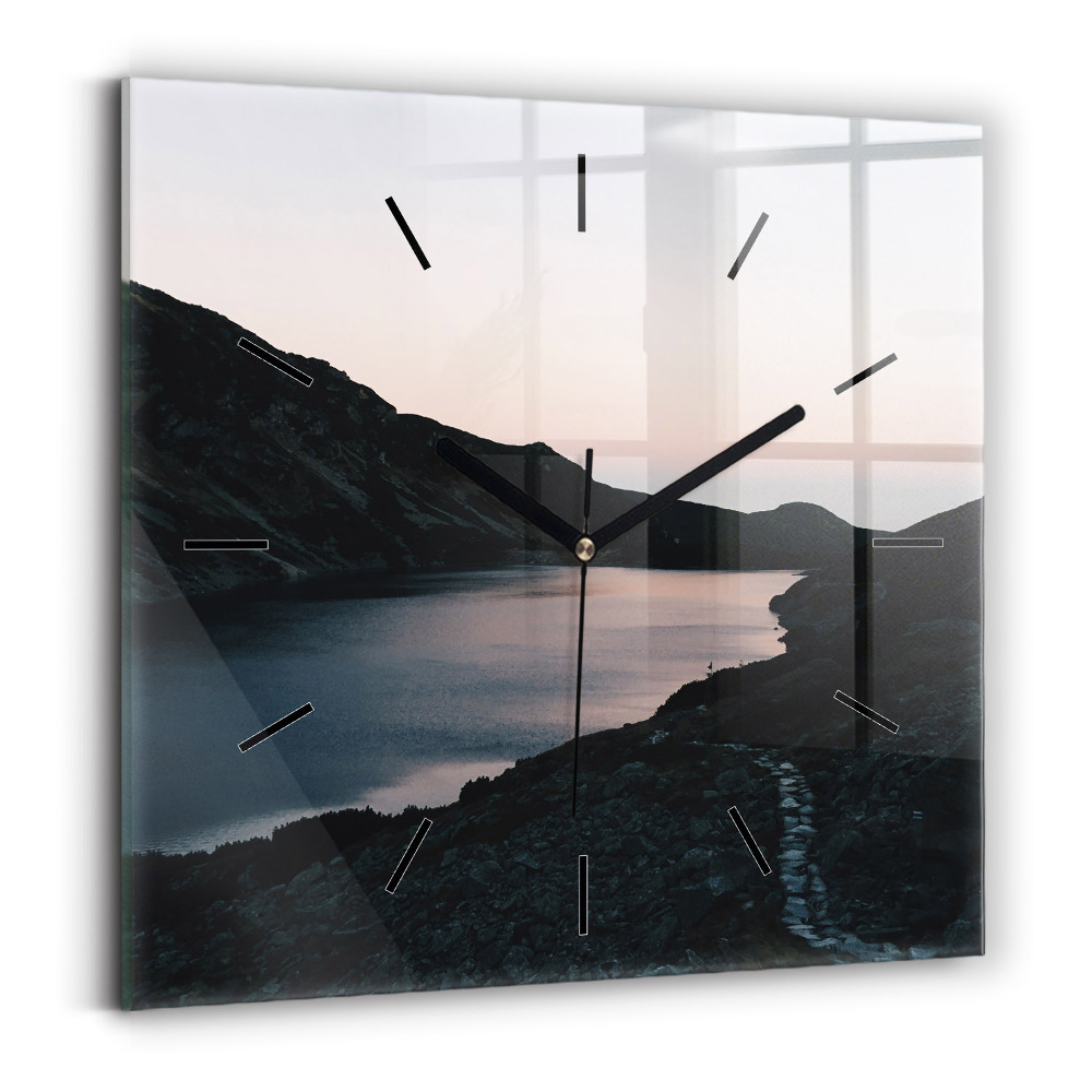 Pendule carrée en verre Lac et montagnes