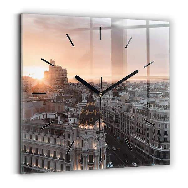 Pendule carrée en verre Villes au coucher du soleil