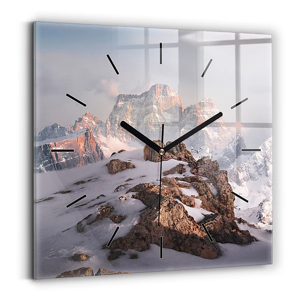 Pendule carrée en verre Montagne enneigée