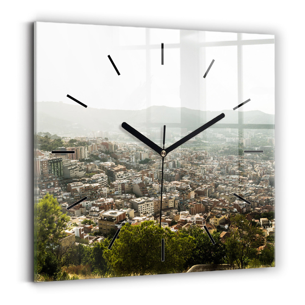 Horloge carrée en verre Vue de Montjuic à Barcelone