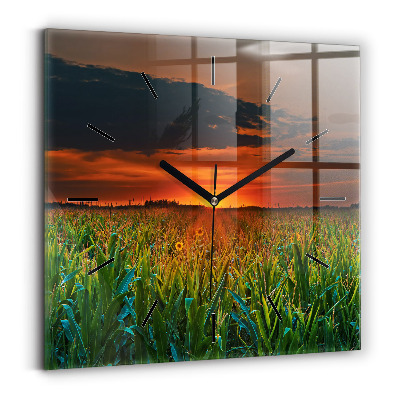 Pendule carrée en verre Tournesols dans une prairie