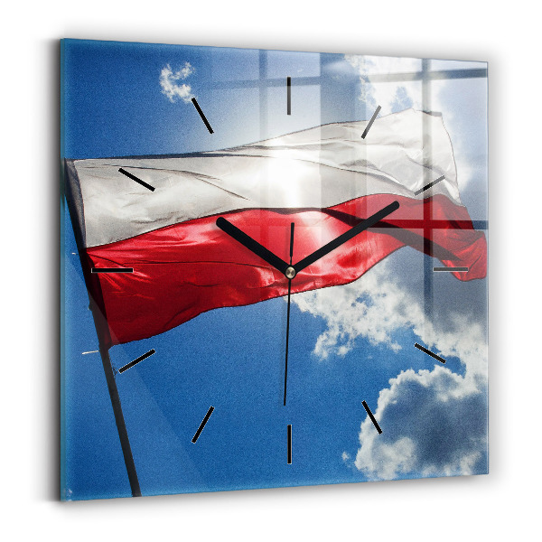 Horloge murale carrée Drapeau polonais sur fond de ciel