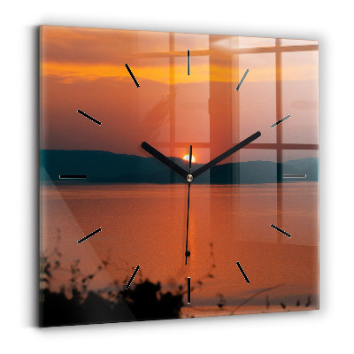 Horloge carrée en verre Lac Balaton le soir