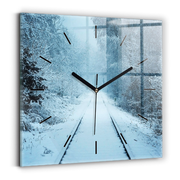 Horloge carrée en verre Cerfs sur la voie ferrée