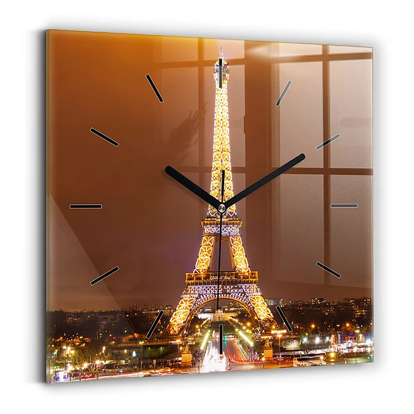 Horloge carrée en verre Tour Eiffel illuminée