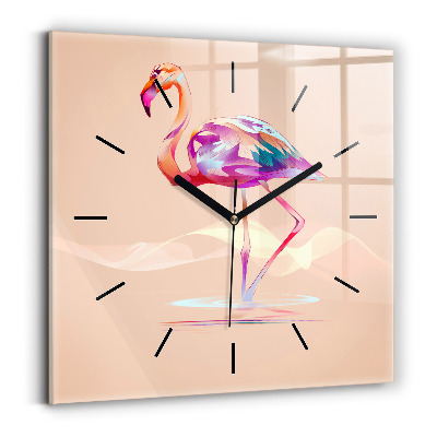 Horloge carrée en verre Illustration d'un flamant rose