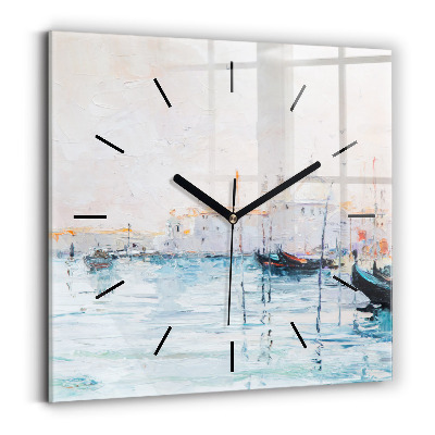 Horloge carrée en verre Peinture à l'huile d'un yacht en mer