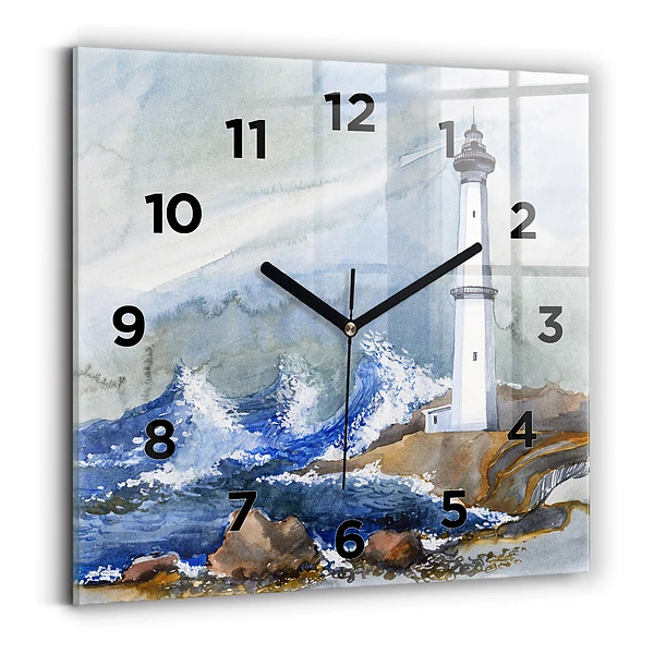 Pendule carrée en verre Mer et phare
