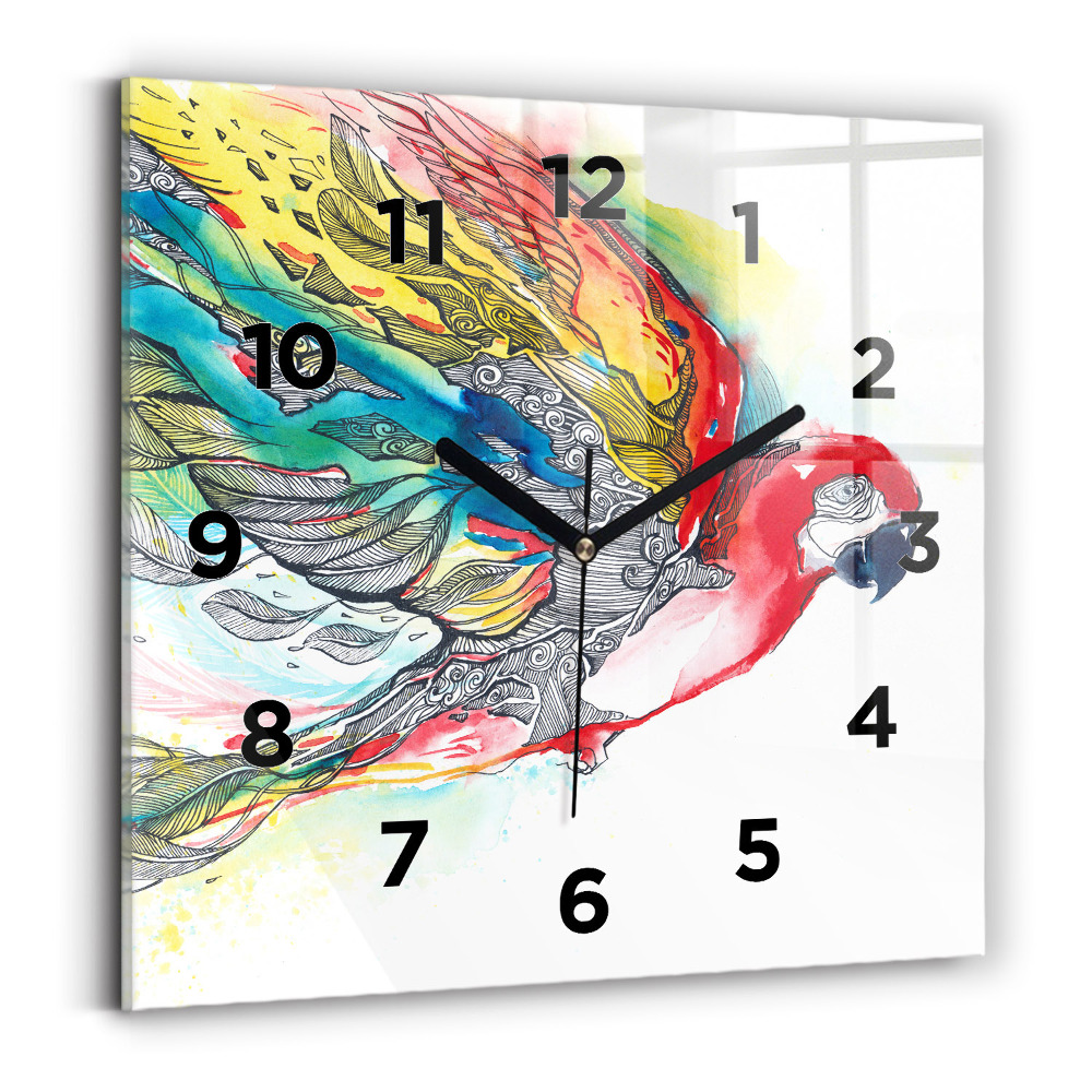 Horloge murale carrée Perroquet coloré en vol