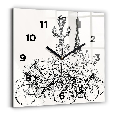 Pendule carrée en verre Dessin d'une course cycliste