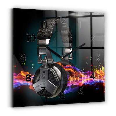 Horloge carrée en verre Casques d'écoute et ondes sonores
