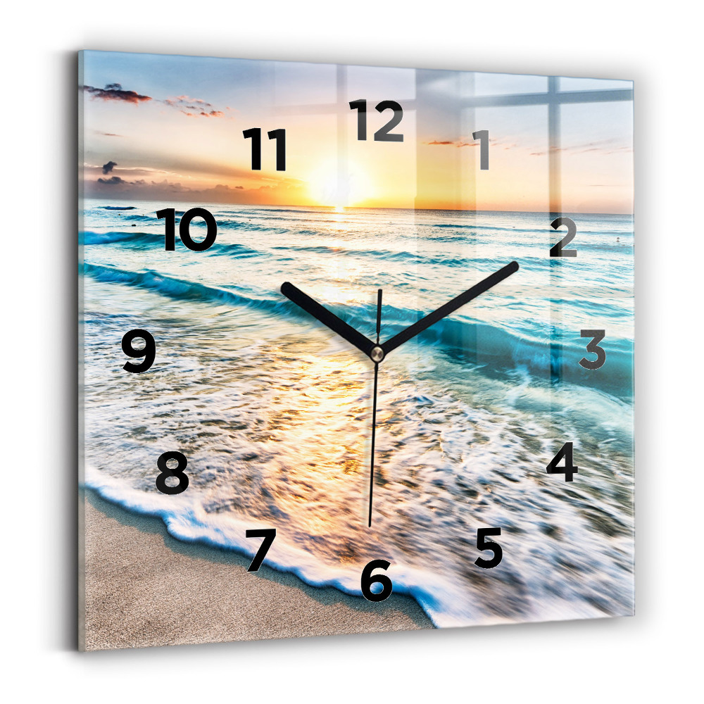 Horloge carrée en verre Plage, mer et sable