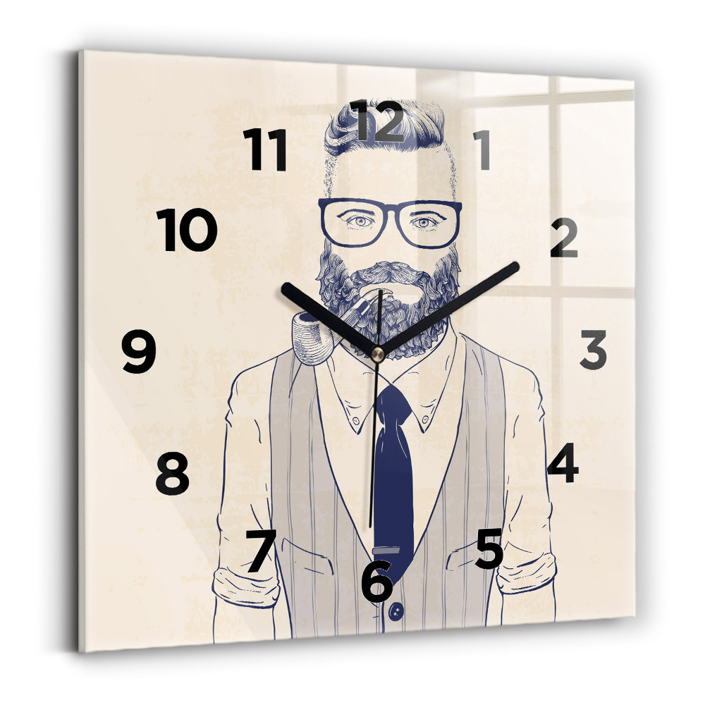 Horloge carrée en verre Homme à barbe