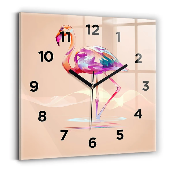 Horloge carrée en verre Illustration d'un flamant rose