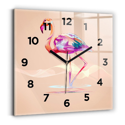 Horloge carrée en verre Illustration d'un flamant rose