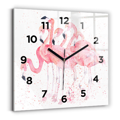 Horloge carrée en verre Grappe de flamants roses