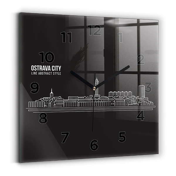 Horloge carrée en verre Dessin de la ville d'Ostrava