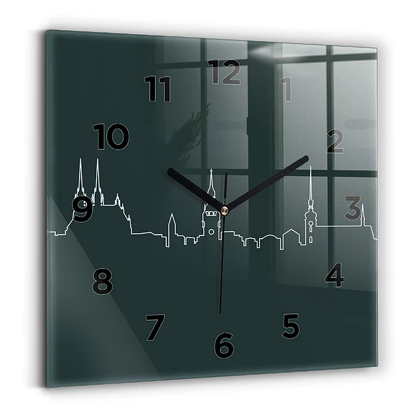 Pendule carrée en verre Dessin au trait de la ville de Brno