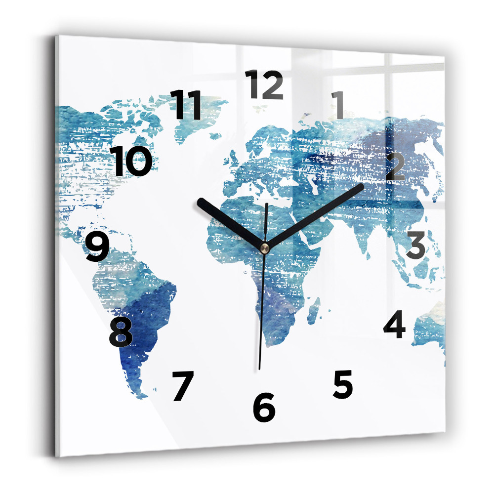 Horloge murale carrée Carte du monde