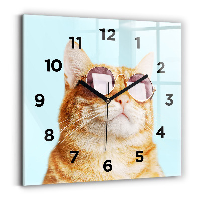 Horloge murale carrée Chat amusant avec des lunettes