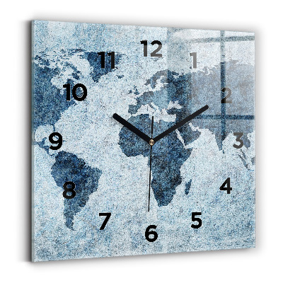 Horloge murale carrée Carte du monde peinte