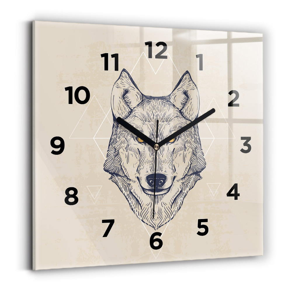 Pendule carrée en verre Tête de loup