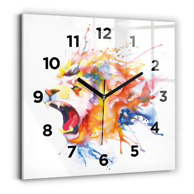 Horloge carrée en verre Lion - aquarelle
