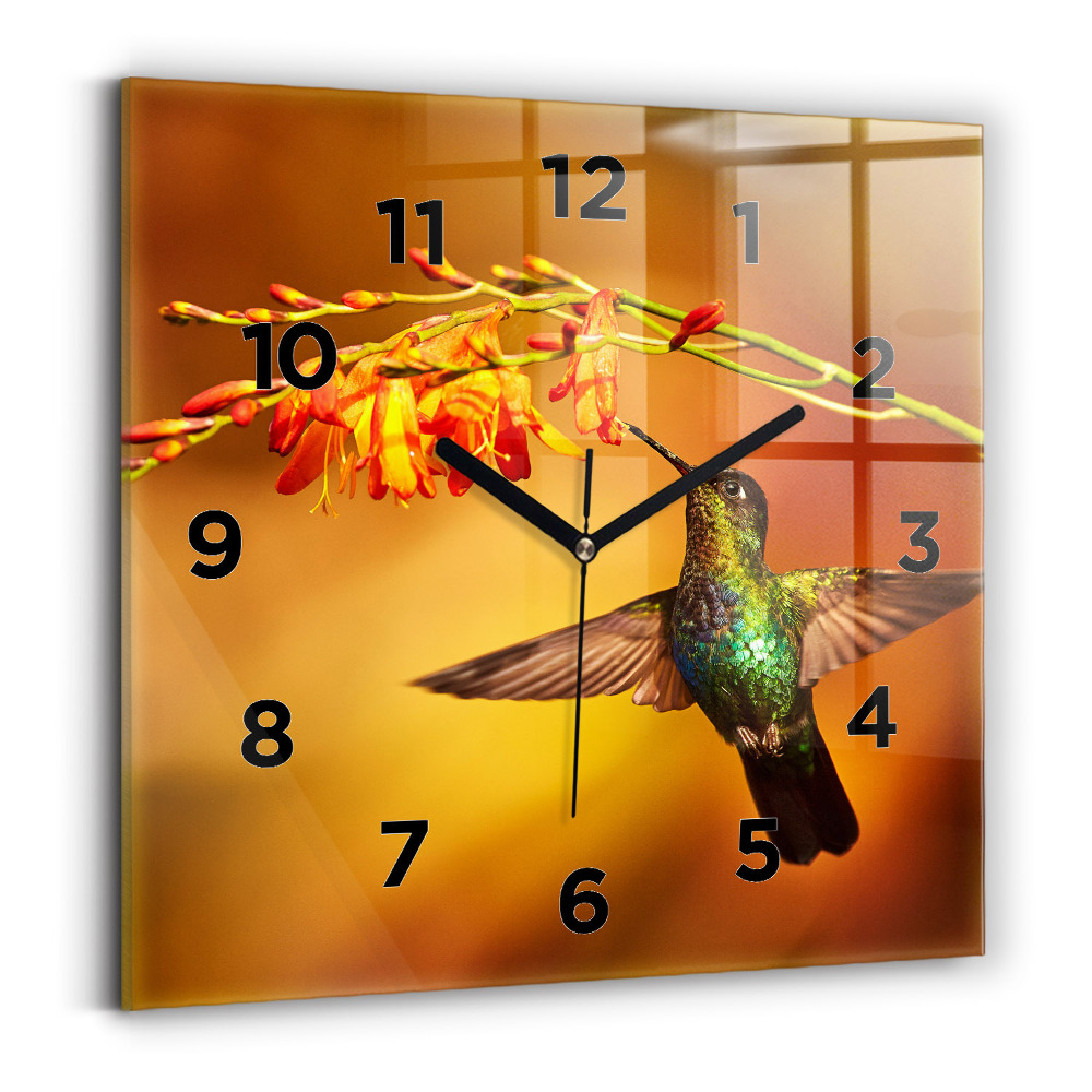 Horloge carrée en verre Oiseau colibri