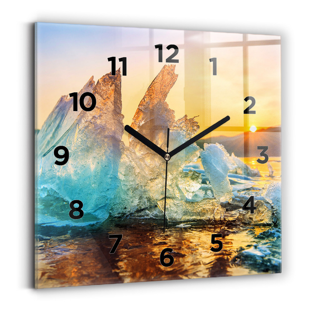 Horloge murale carrée Iceberg et lever de soleil